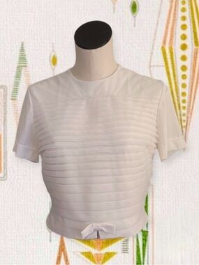 Genuine Vintage 1950s White Pleated Short-Sleeve Blouse with Bow